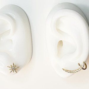18K Gold Filled Stud-Cuff Earring Crescent and Star Shape